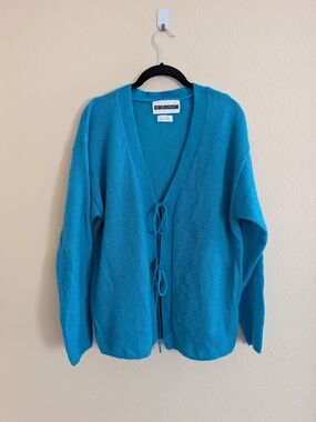 Colorush Blue Teal Tie-Front V-Neck Sweater Cashmere Silk Cardigan XS